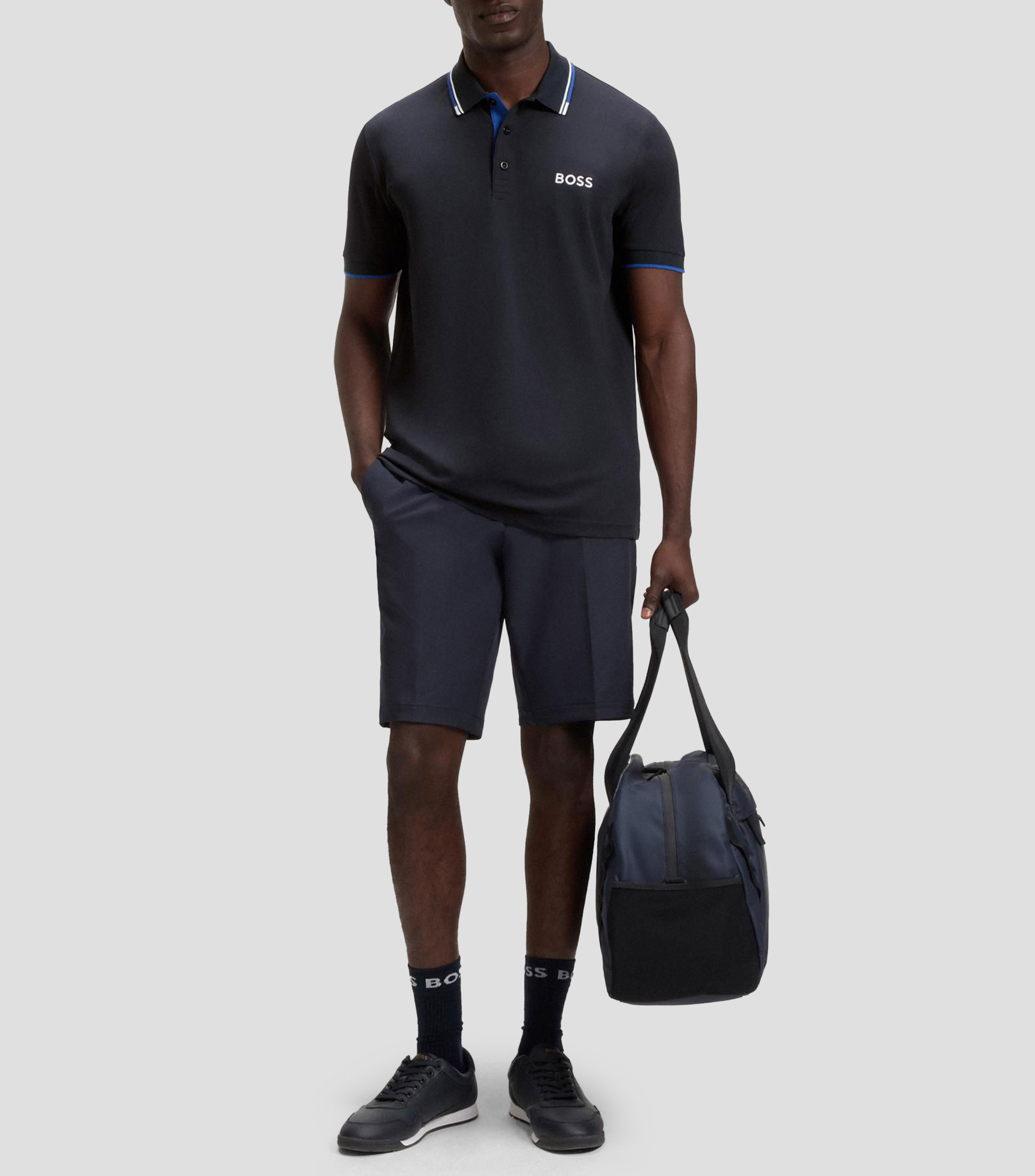 Polo de mezcla de algodón con logos en contraste Hombre